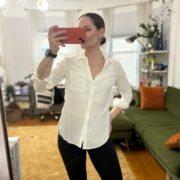 H&M White Button Down Casual Top / Shirt Sz 4 - Picture 1 of 11